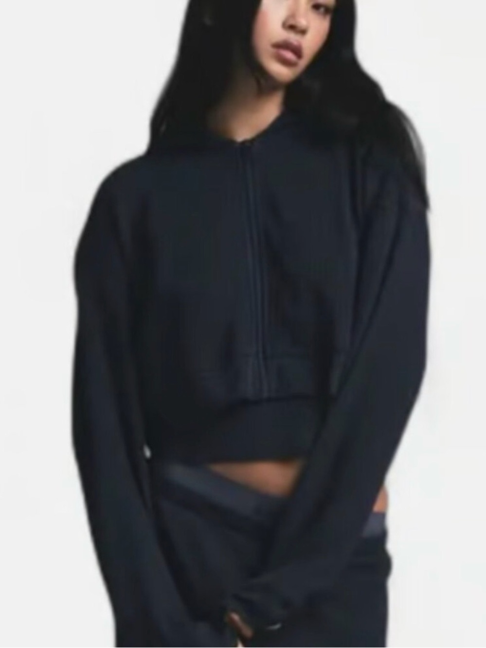 SKIMS Heavy Waffle Cropped Zip-up Hoodie Navy Size Medium NEW